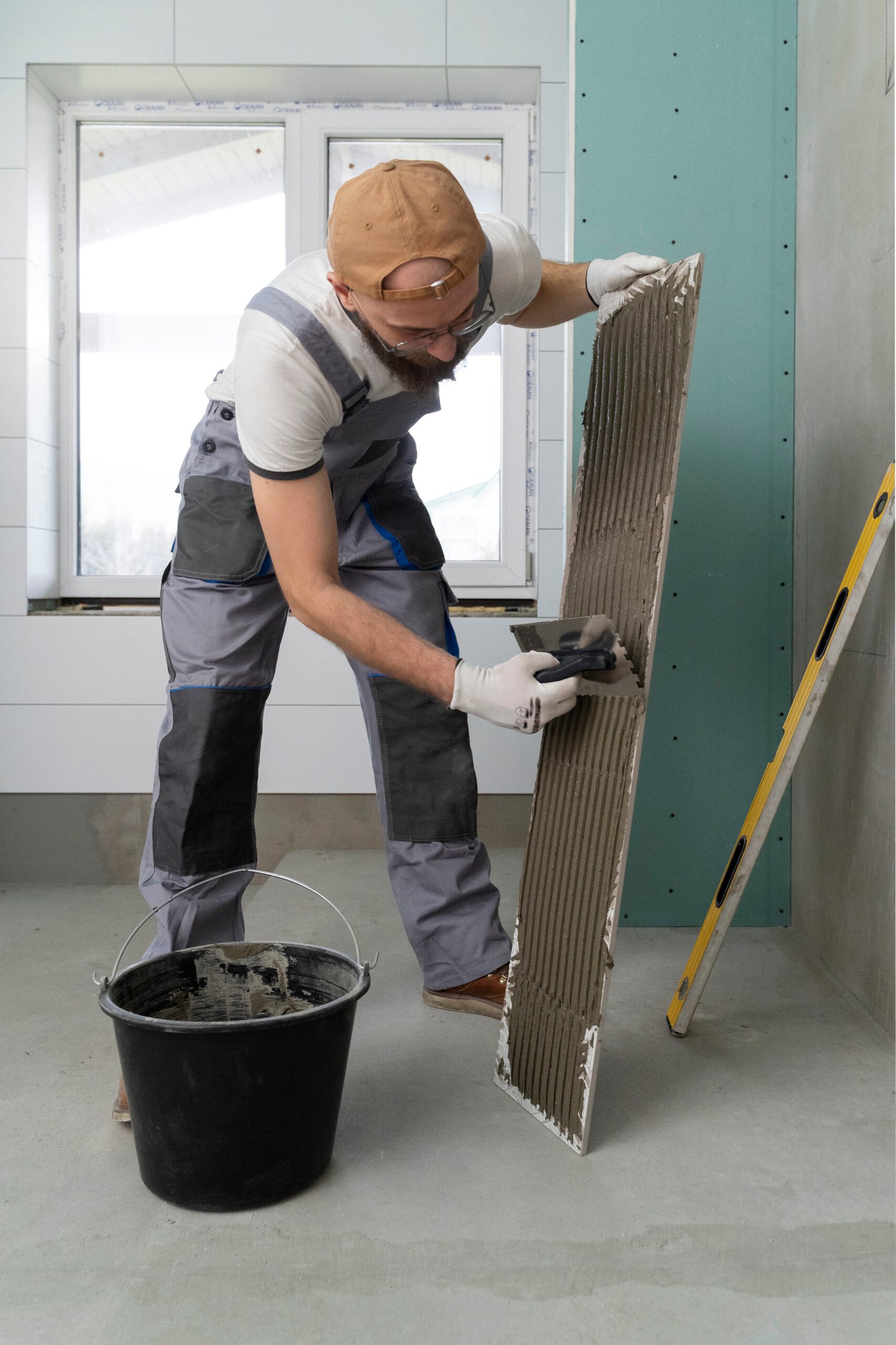 tiler working renovation apartment